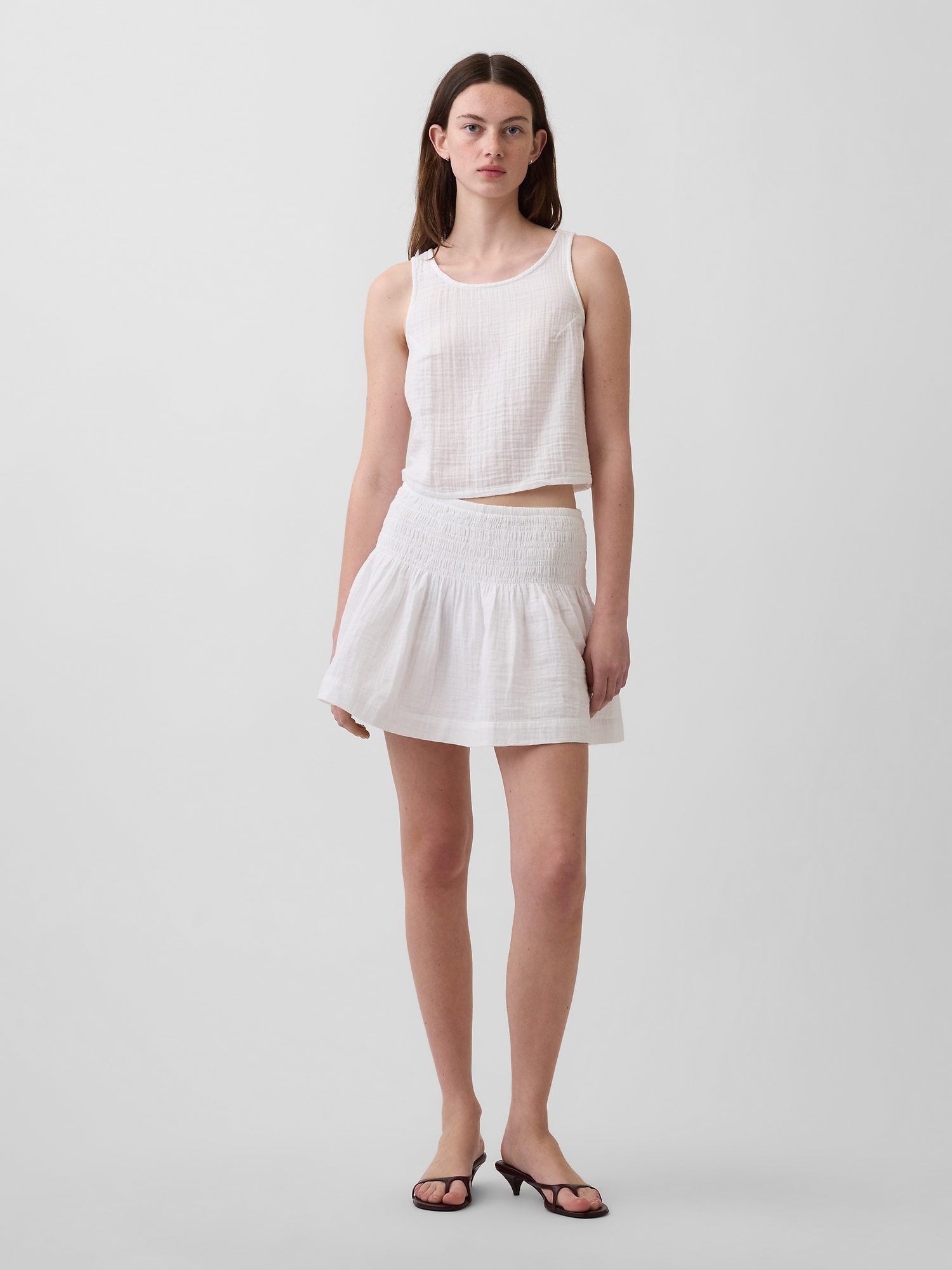 Cotton Gauze Smocked Waist Mini Skort