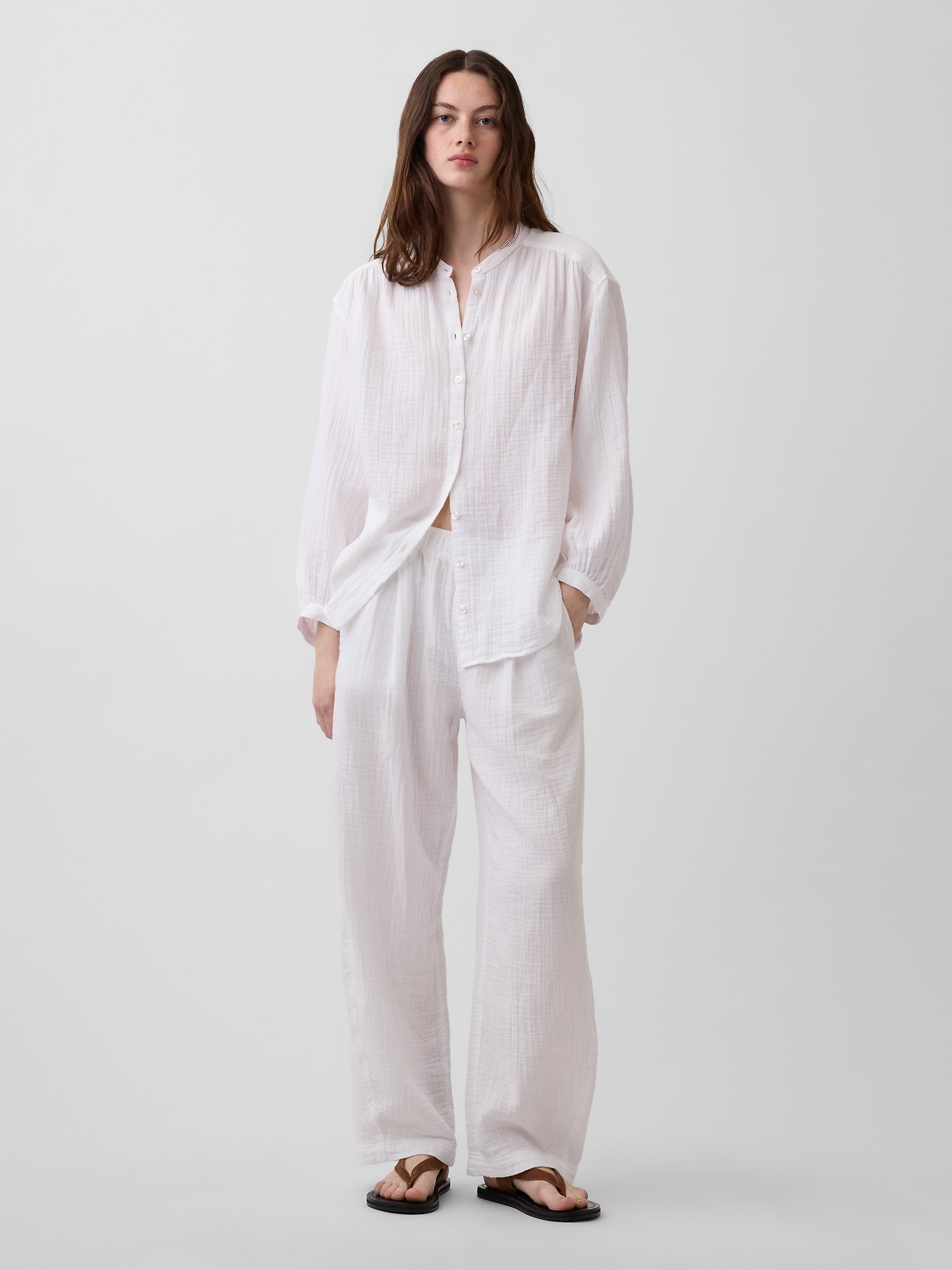 Cotton Gauze Easy Barrel Pants