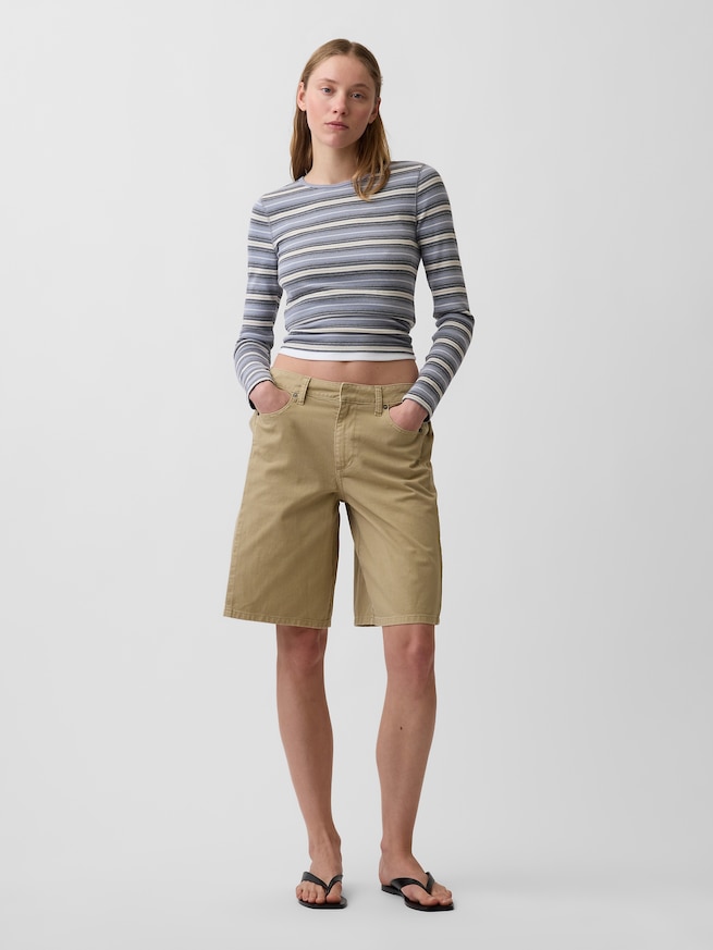 ミッドライズ ツイル サイドプリーツ トラウザーショートパンツ-0