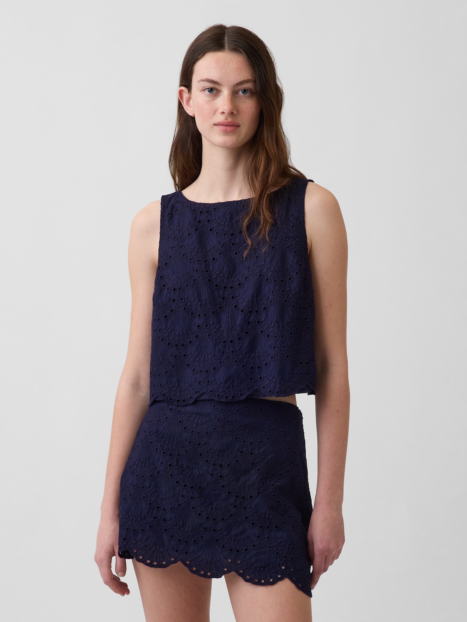 Eyelet Crop Shell Tank Top