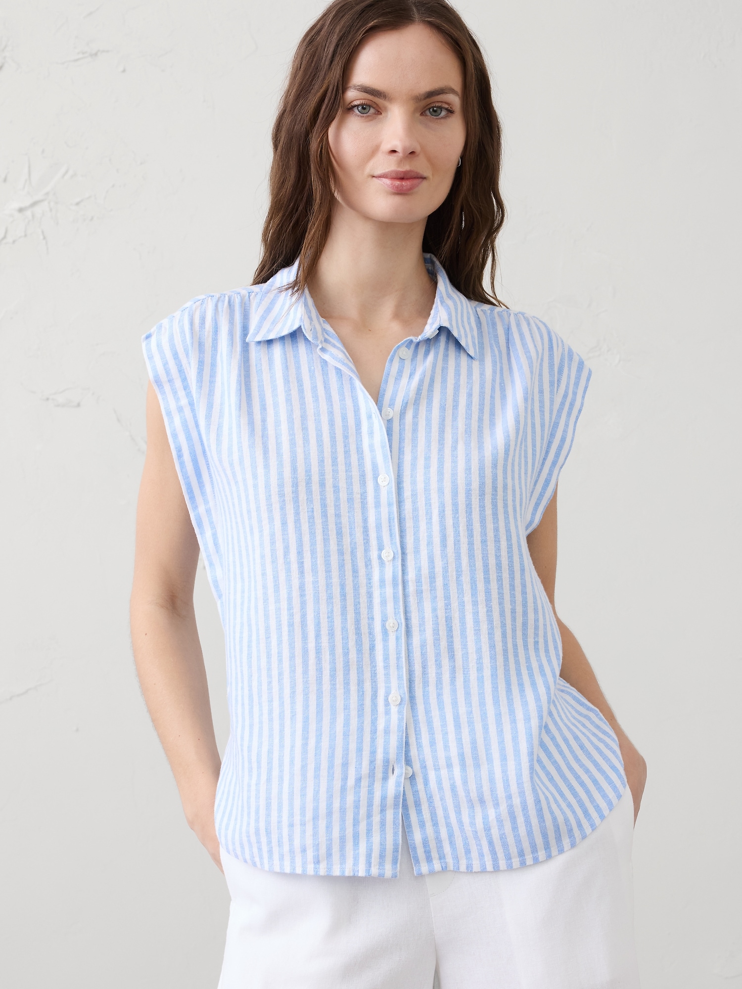 Linen-Blend Pleated Shirt