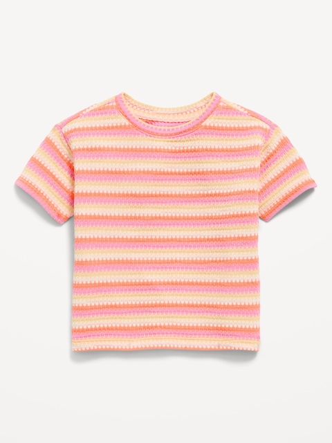 Short-Sleeve Striped Knit Top for Toddler Girls