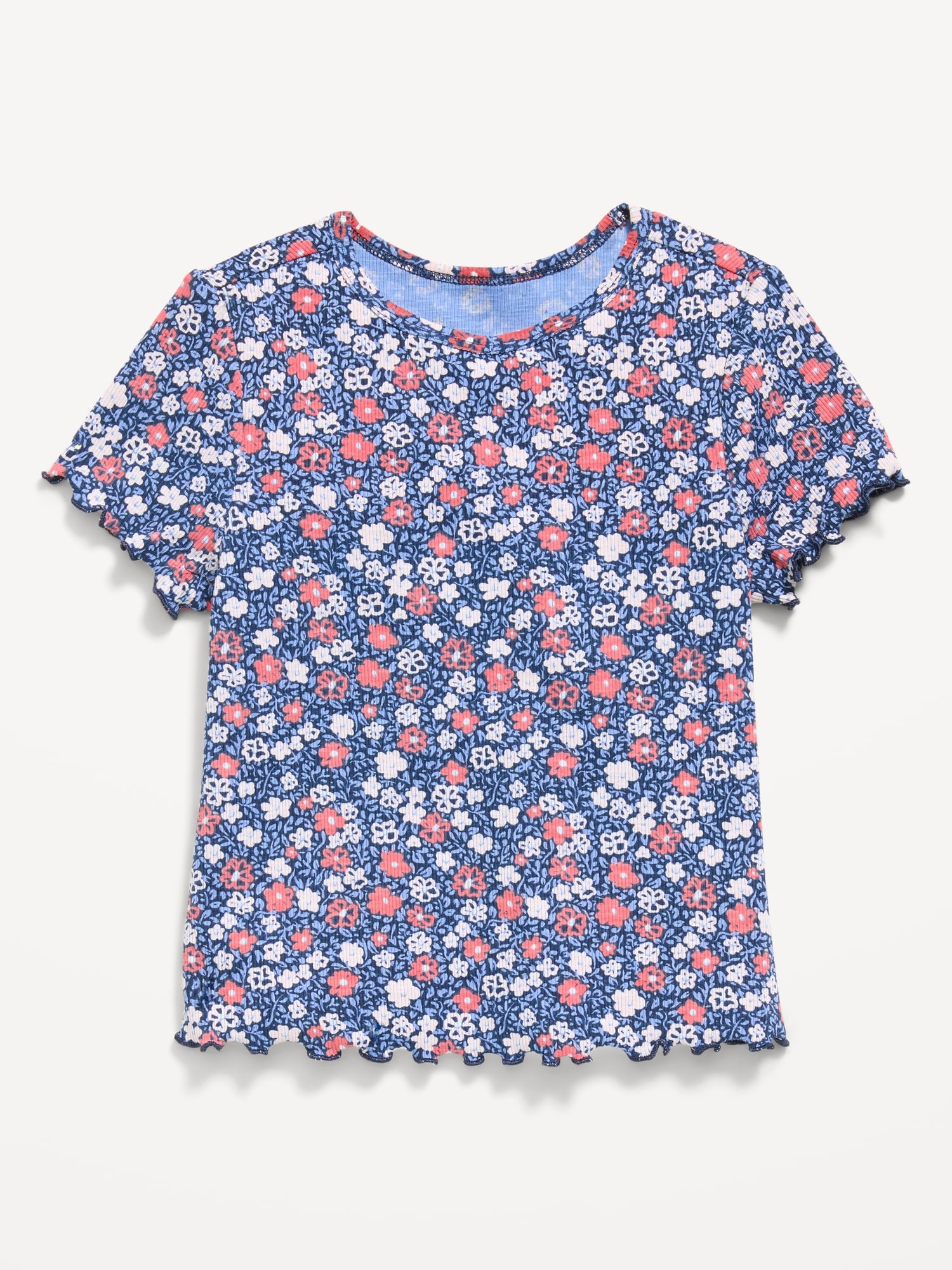 T-SHIRT CÔTELÉ À MANCHES COURTES À MOTIF POUR TOUTE-PETITE
