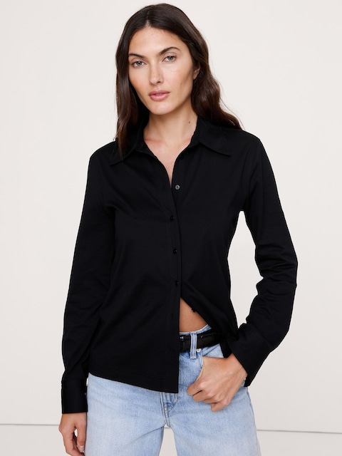 CHEMISE EN COTON SOYEUX À MANCHES LONGUES