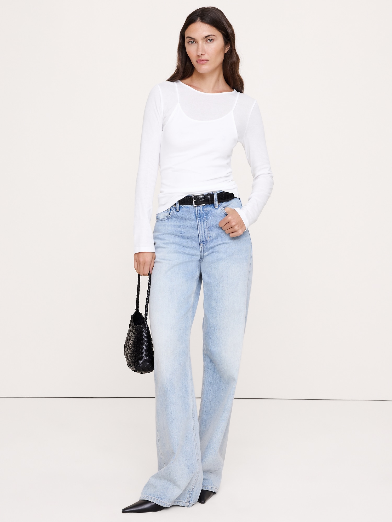 Airy Cotton Layered Long-Sleeve T-Shirt