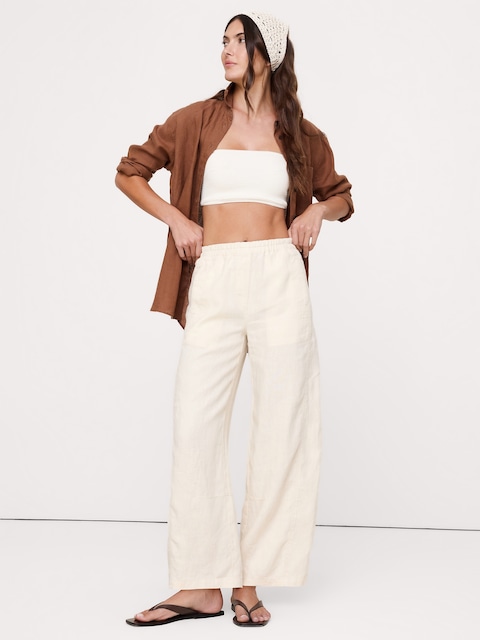 PANTALON DE PEINTRE DÉCONTRACTÉ À TAILLE MI-BASSE EXTENSIBLE EN LIN