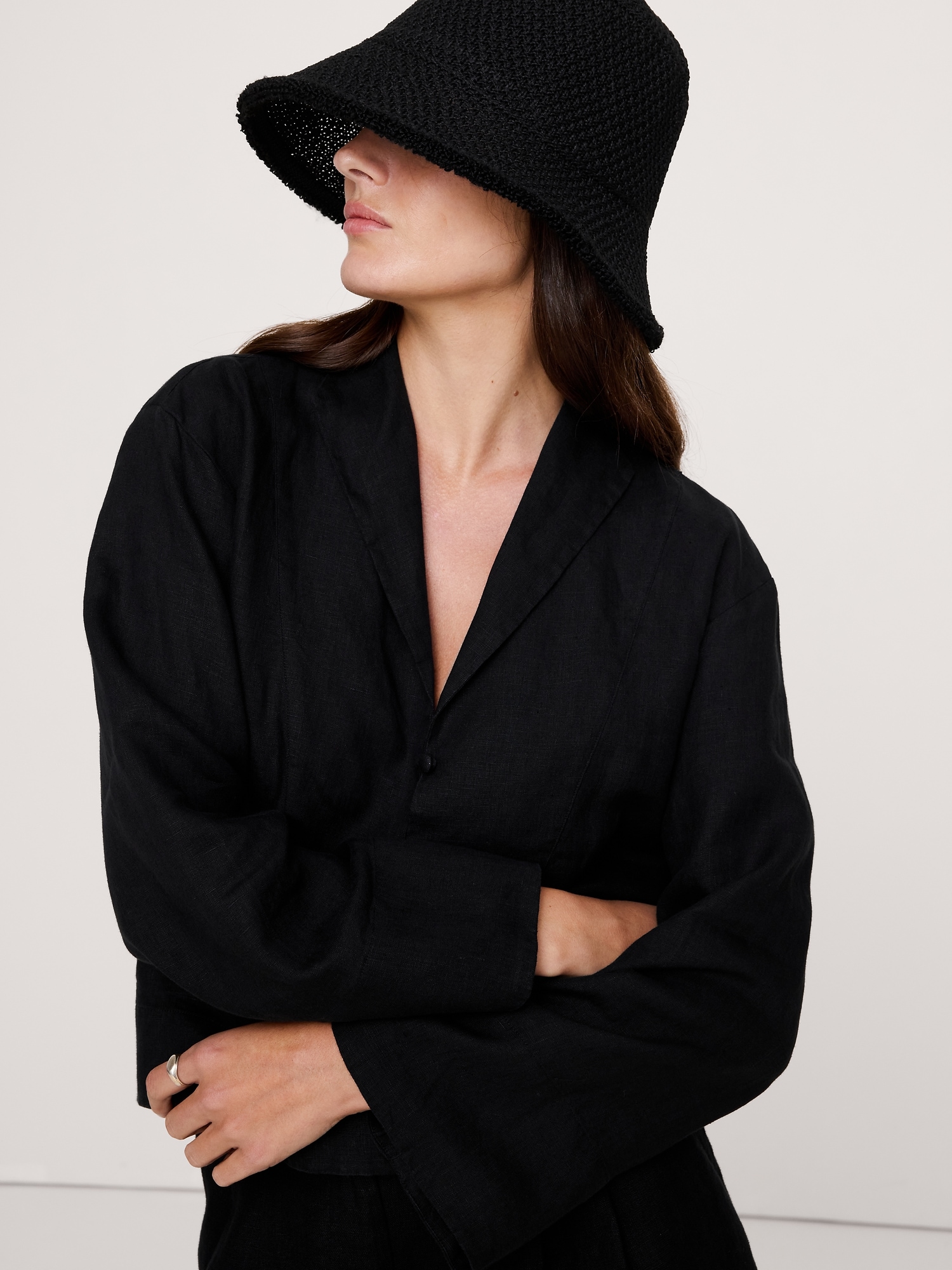 リネン ポップオーバー トップス-3