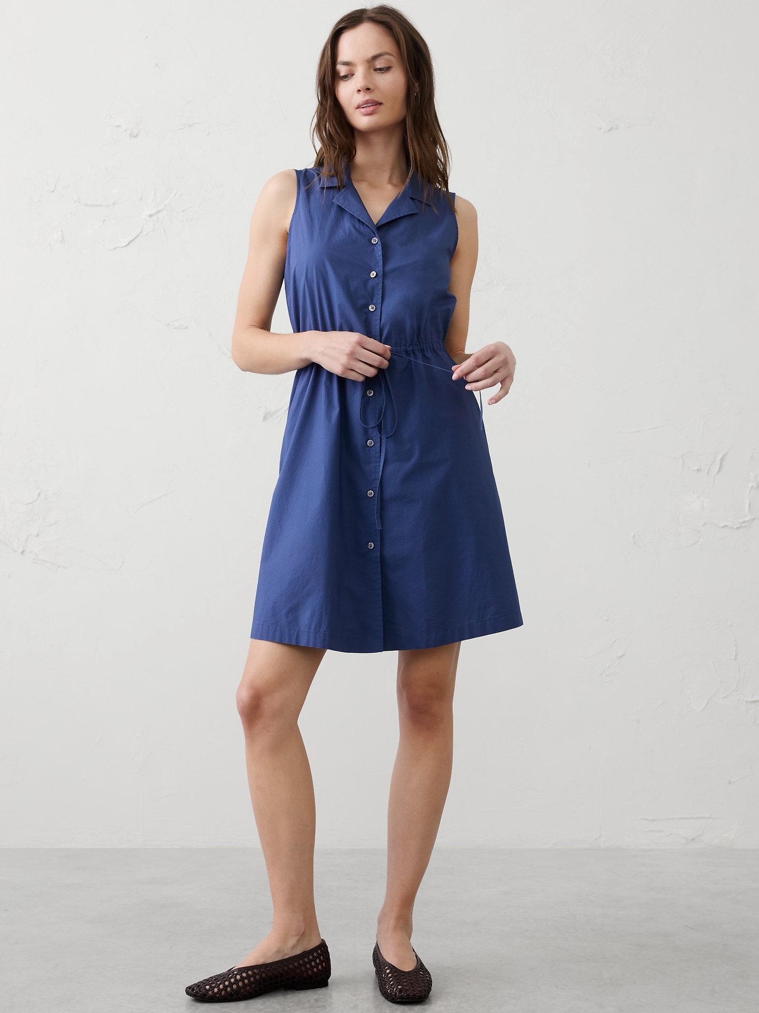 Cinched Poplin Above-Knee Shirtdress
