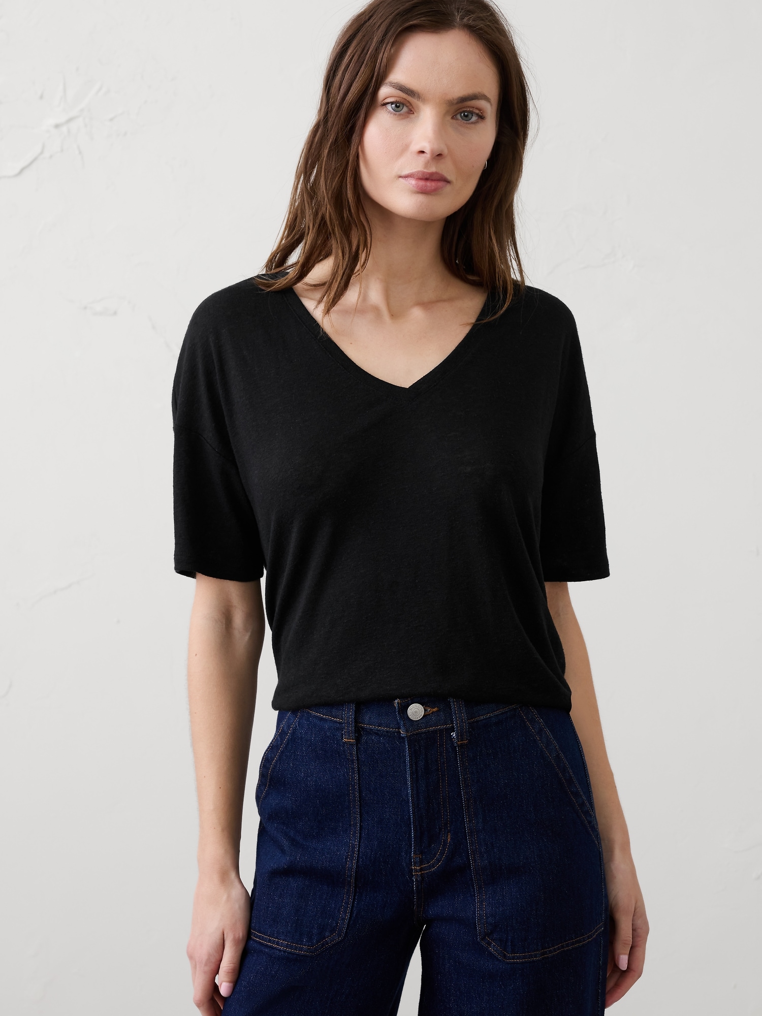 HAUT À ENCOLURE EN V EN MÉLANGE DE LIN