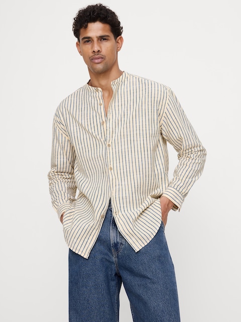 CHEMISE COUPE DÉCONTRACTÉE À COL À BANDE EN COTON FLAMMÉ