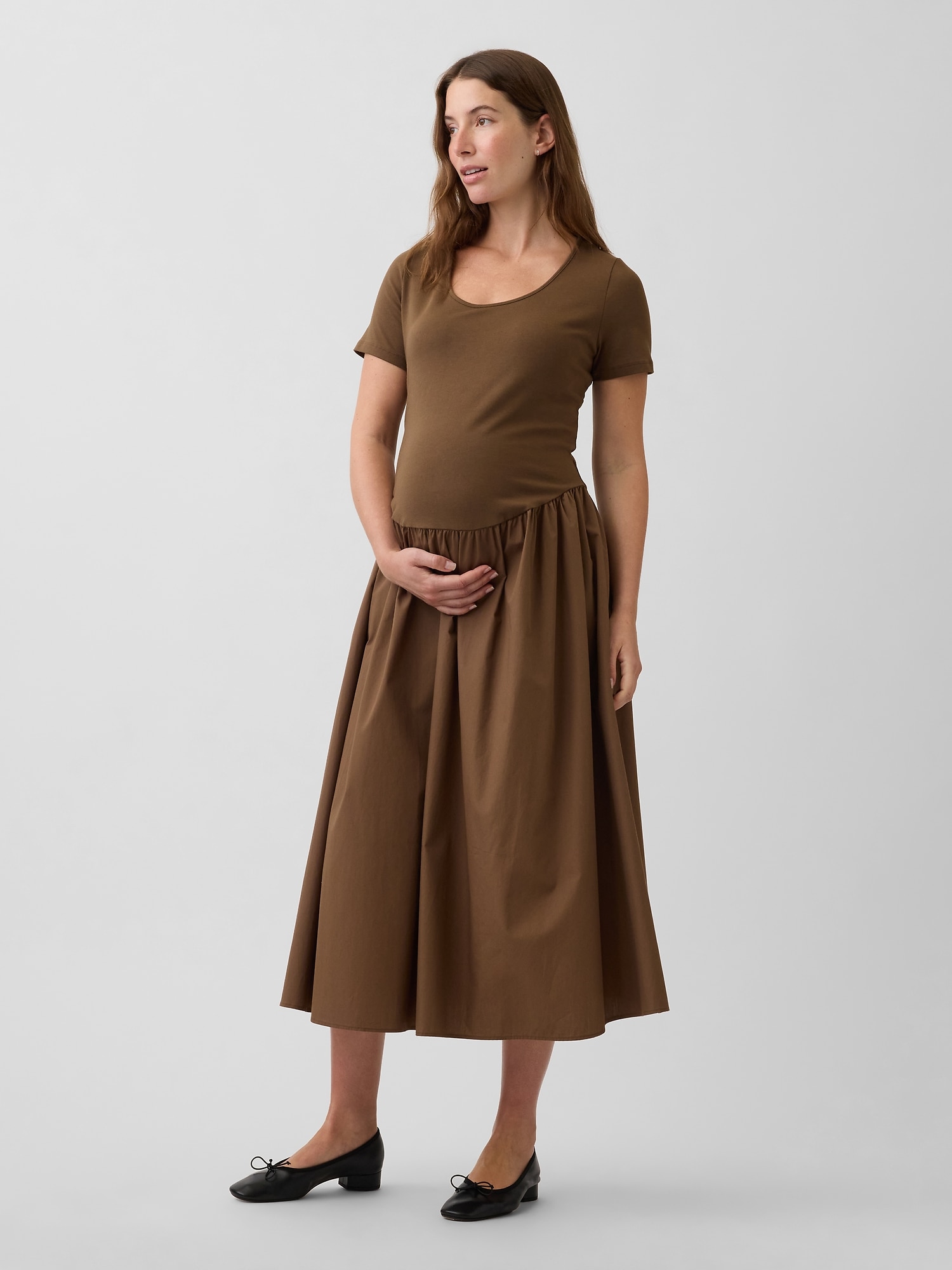 Maternity Mixed Media Drop-Waist Dress
