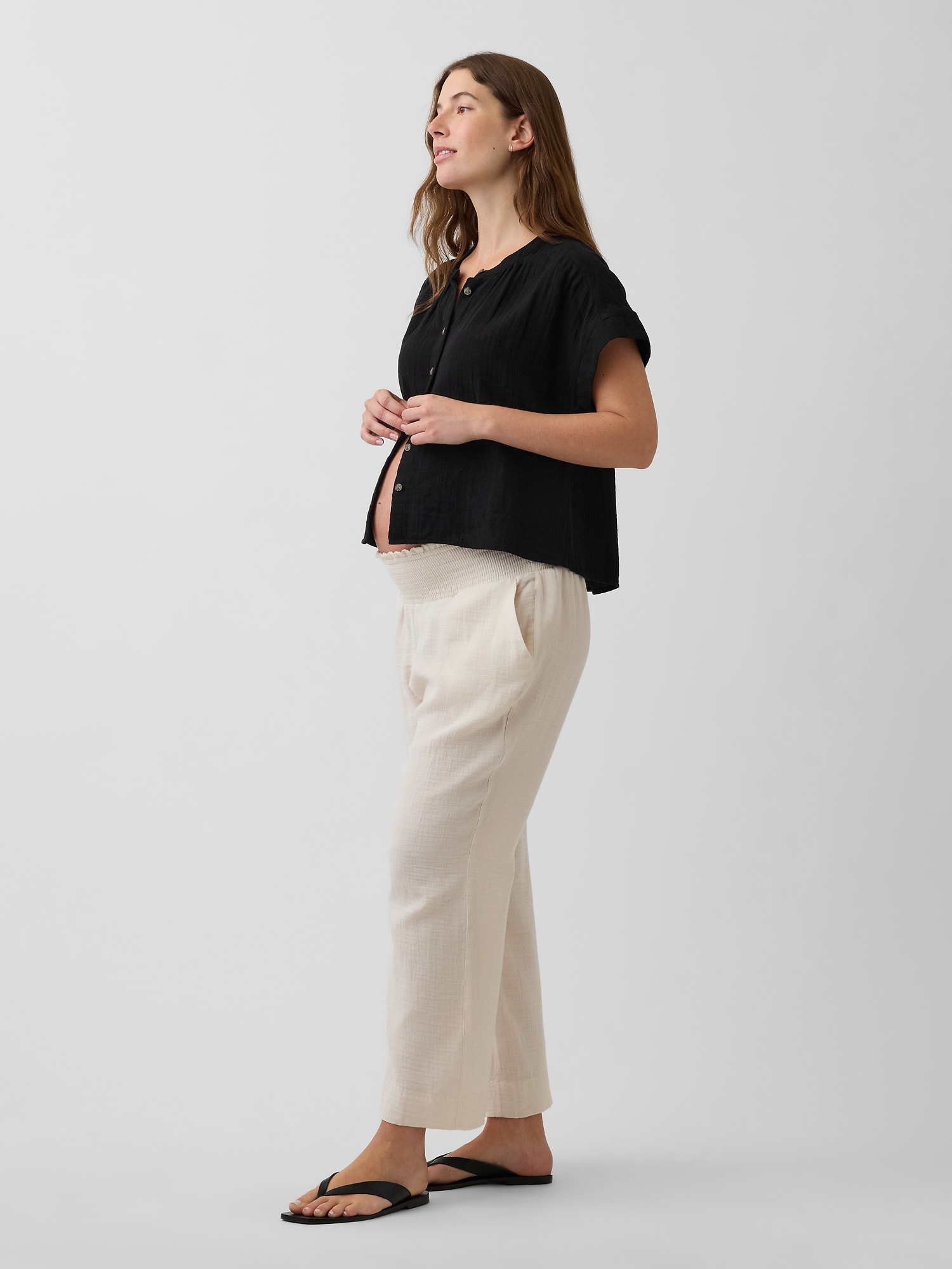 Maternity Cotton Gauze Full Panel Pants