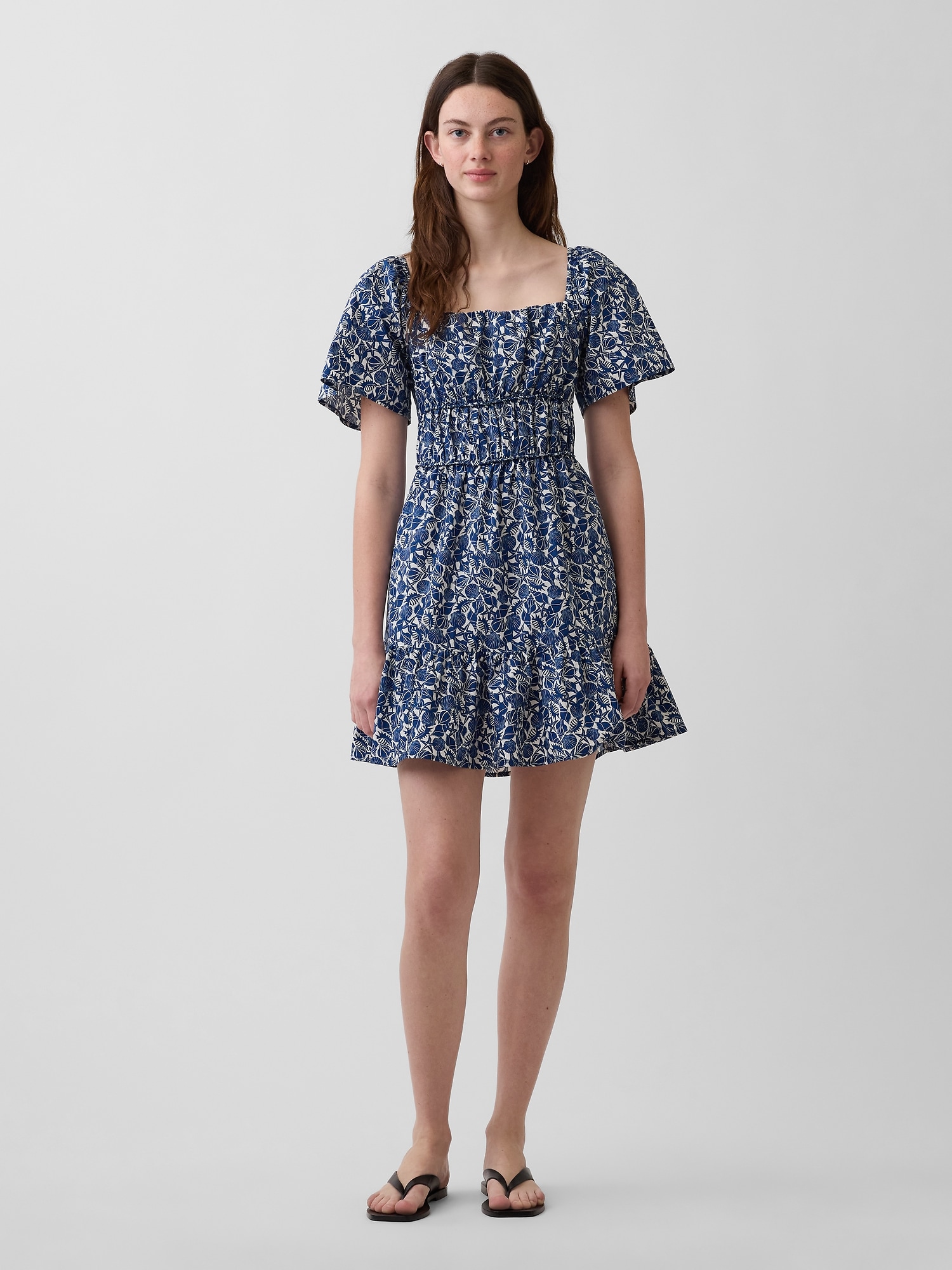 Poplin Flutter-Sleeve Mini Dress