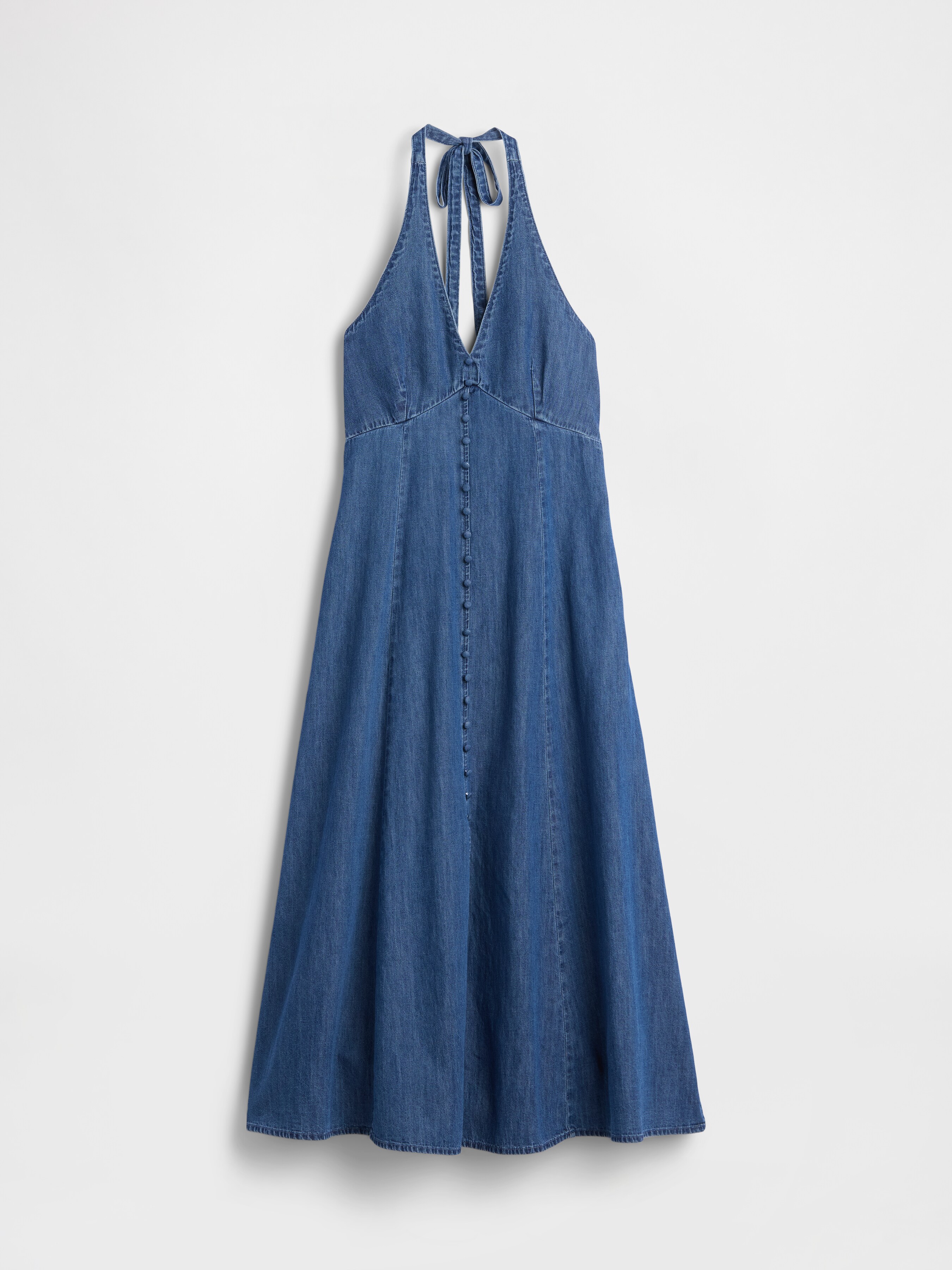 Denim Seamed Halter Maxi Dress | Gap