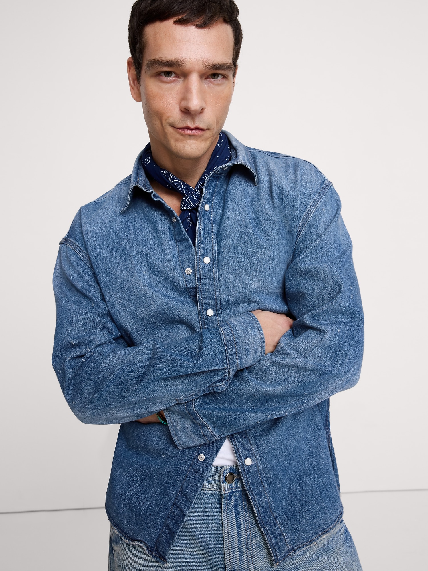 Relaxed-Fit Denim Shirt with Snaps