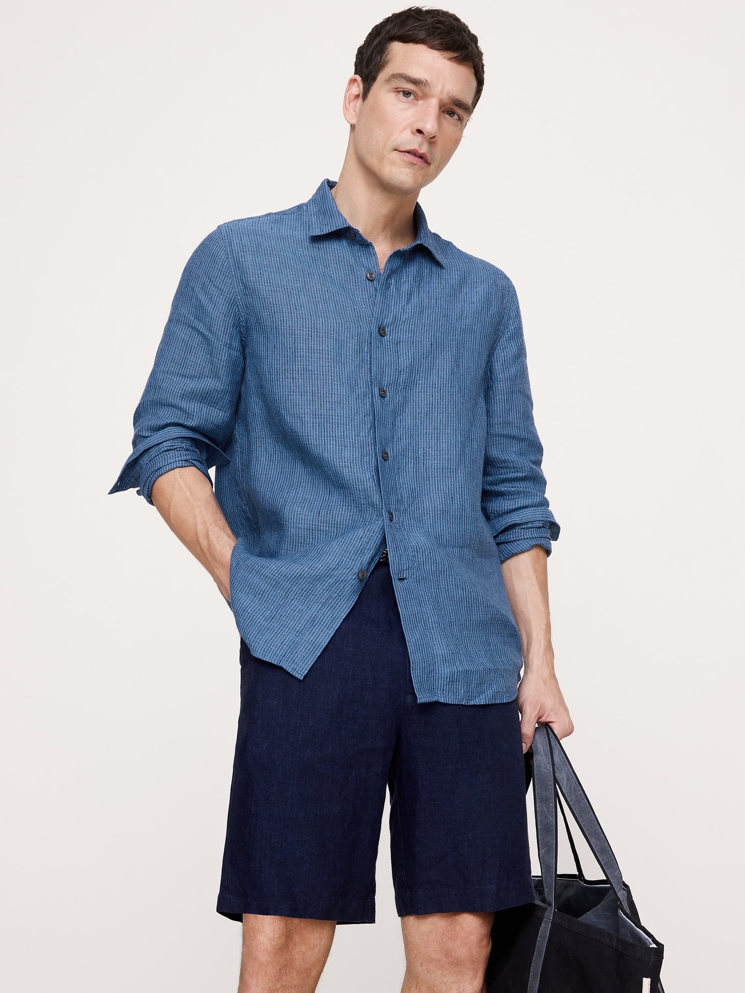 Standard-Fit Textured Linen-Cotton Shirt