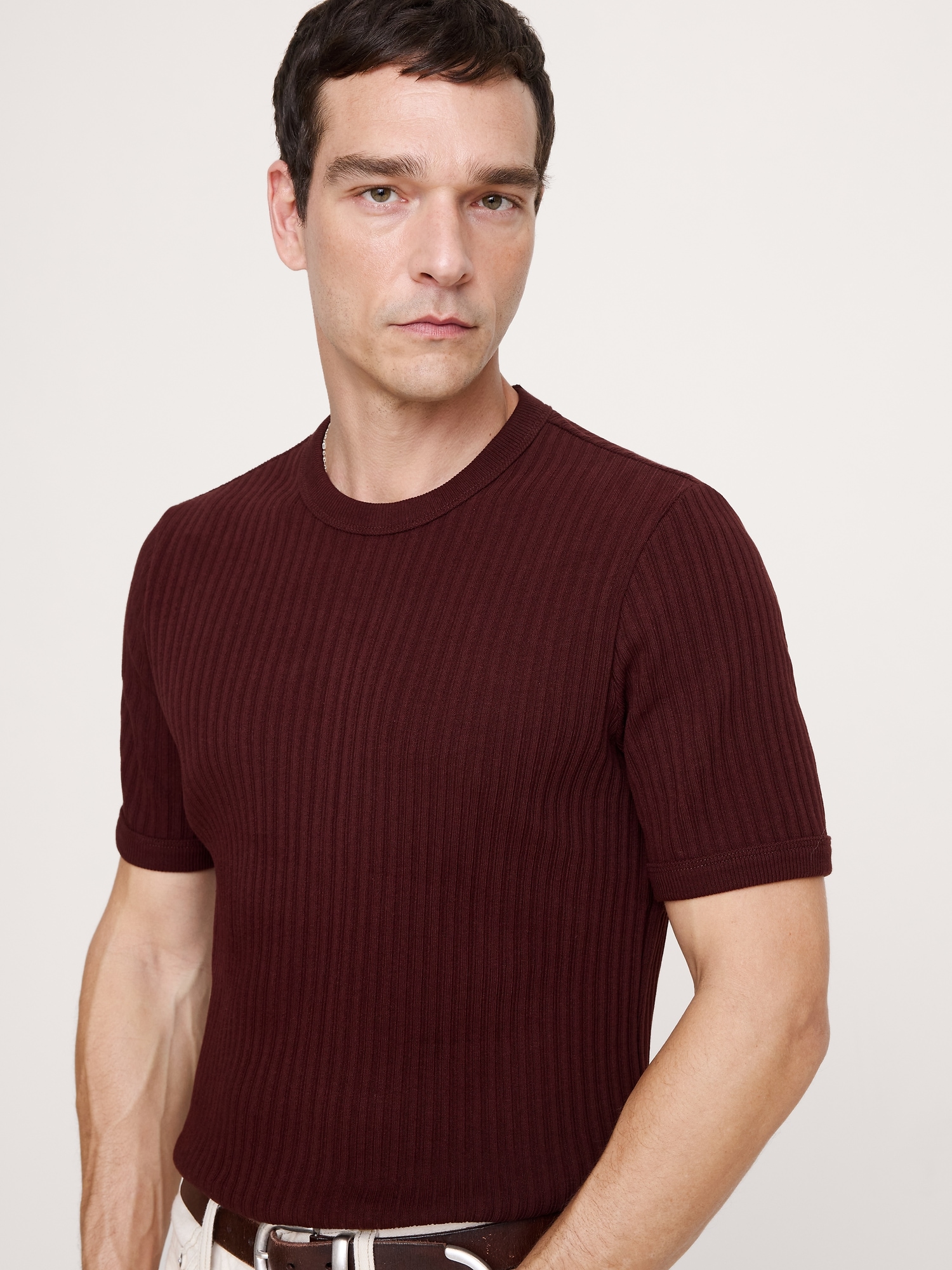 Ribbed Stretch-Cotton Crew-Neck T-Shirt - Radicchio Burgundy