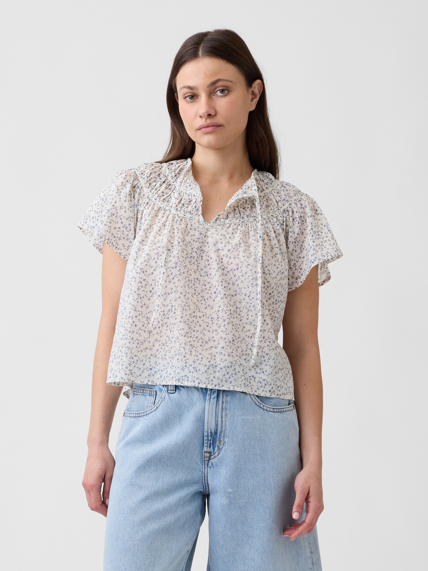 Splitneck Flutter Sleeve Top