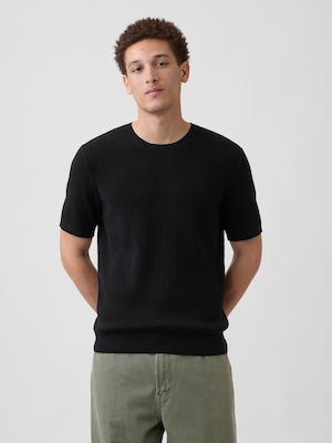 リブ クルーネック ニットTシャツ