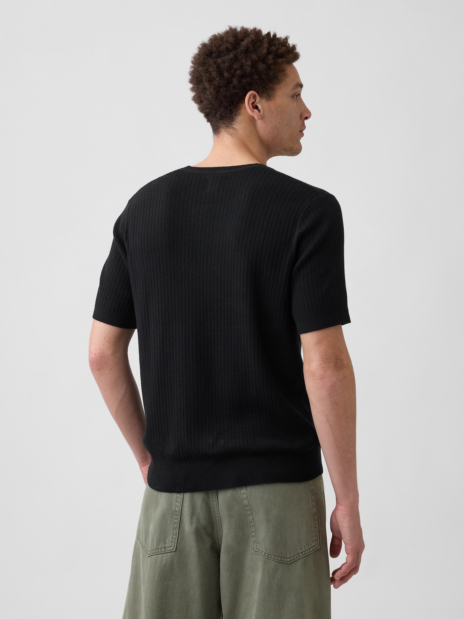 リブ クルーネック ニットTシャツ-1