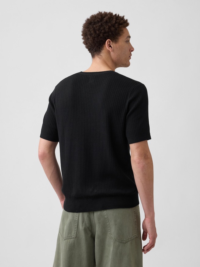 リブ クルーネック ニットTシャツ-1