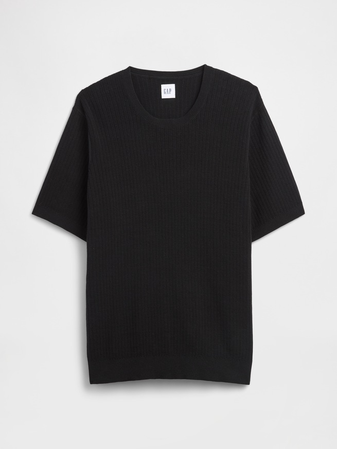リブ クルーネック ニットTシャツ-2