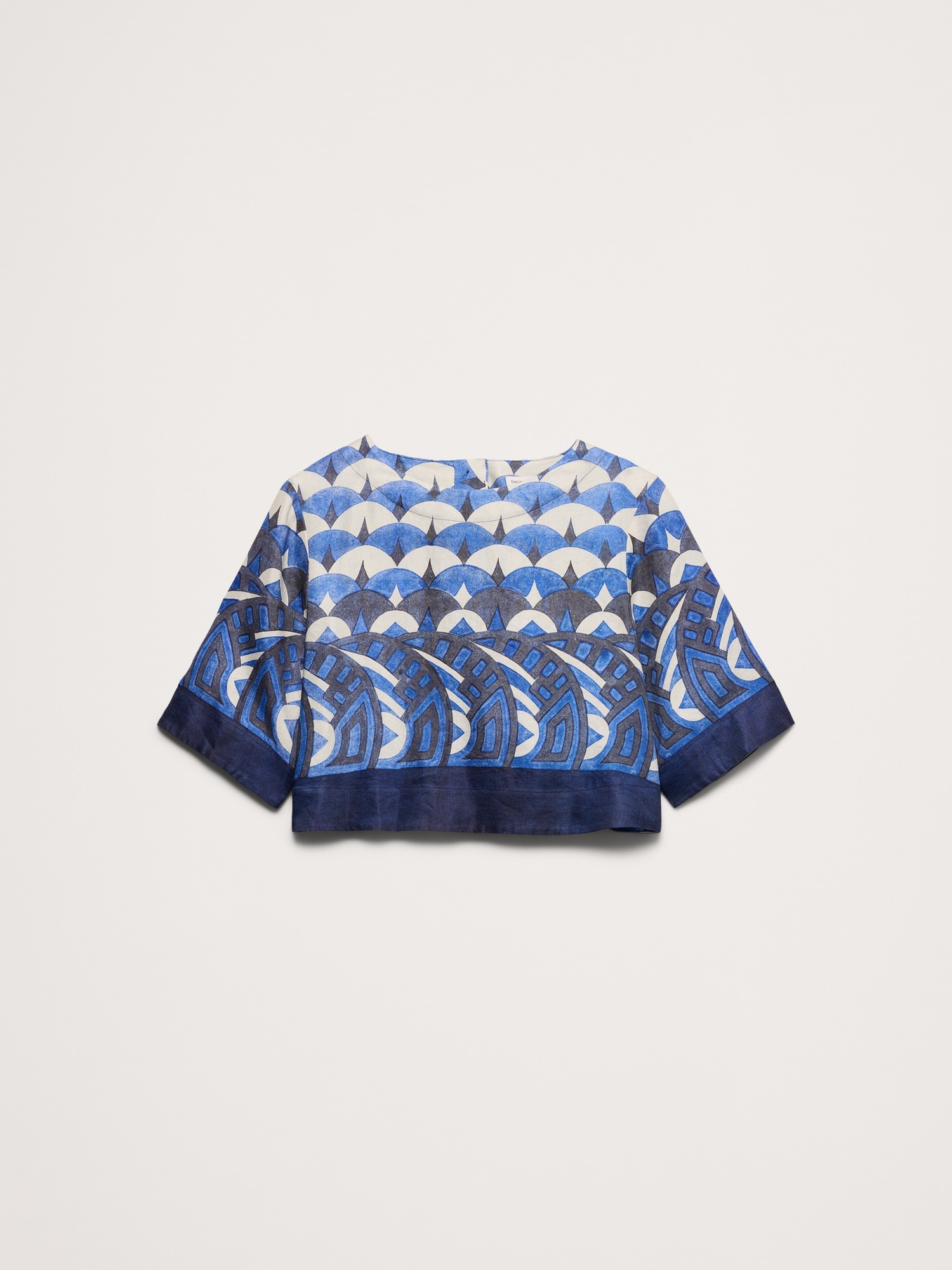 ビスコース リネン ボートネック クロップド トップス-3