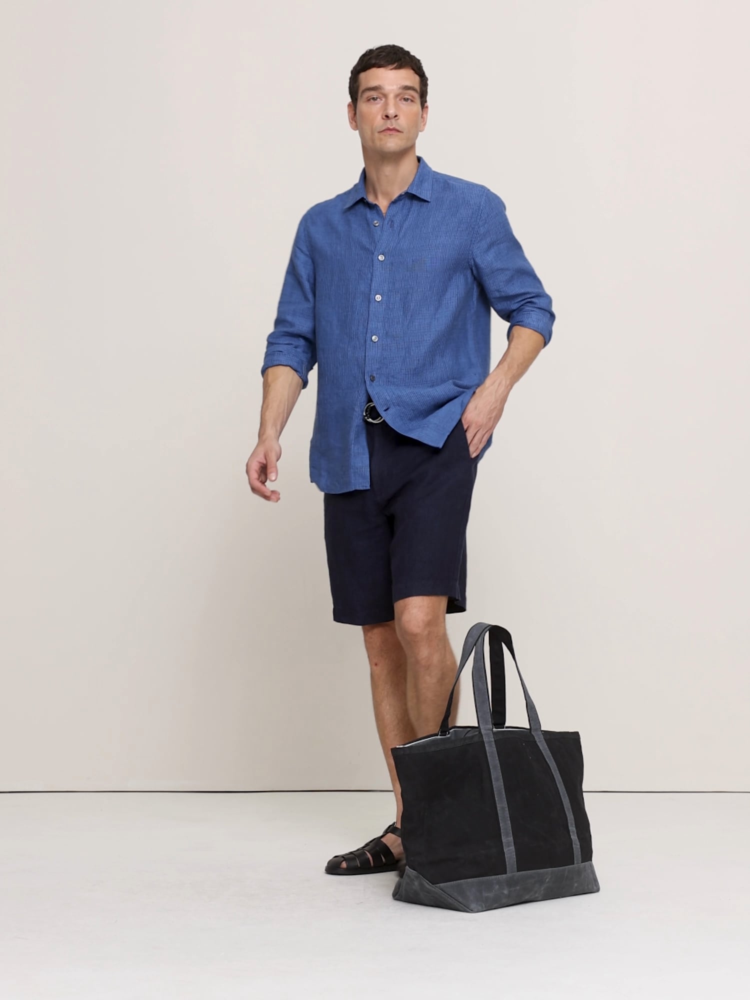 スタンダードフィット テクスチャード リネンコットン シャツ-5