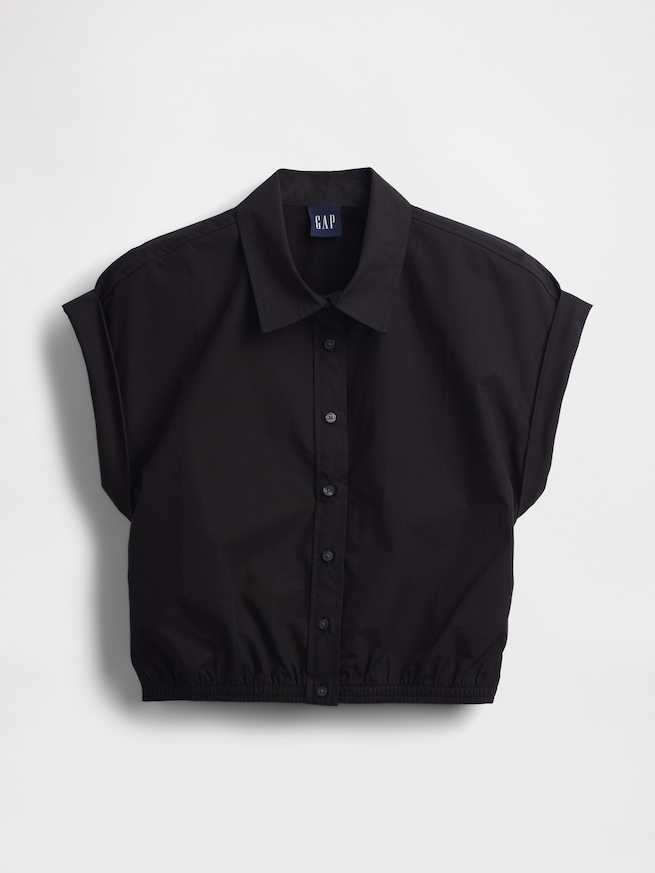 ポプリン キャップスリーブ クロップドシャツ-4