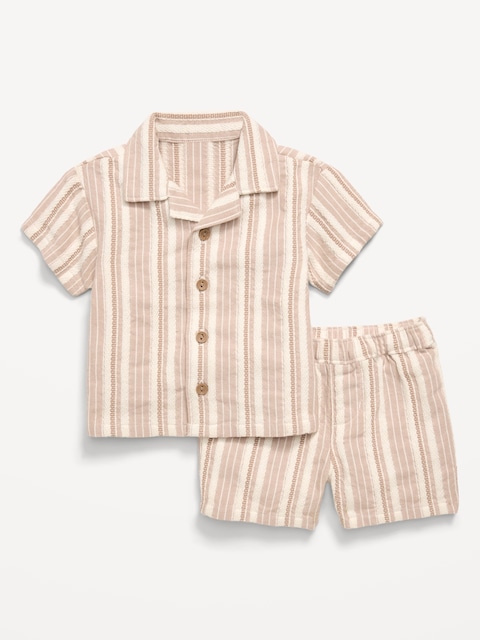 ENSEMBLE CHEMISE À RAYURES À MANCHES COURTES ET SHORT POUR BÉBÉ