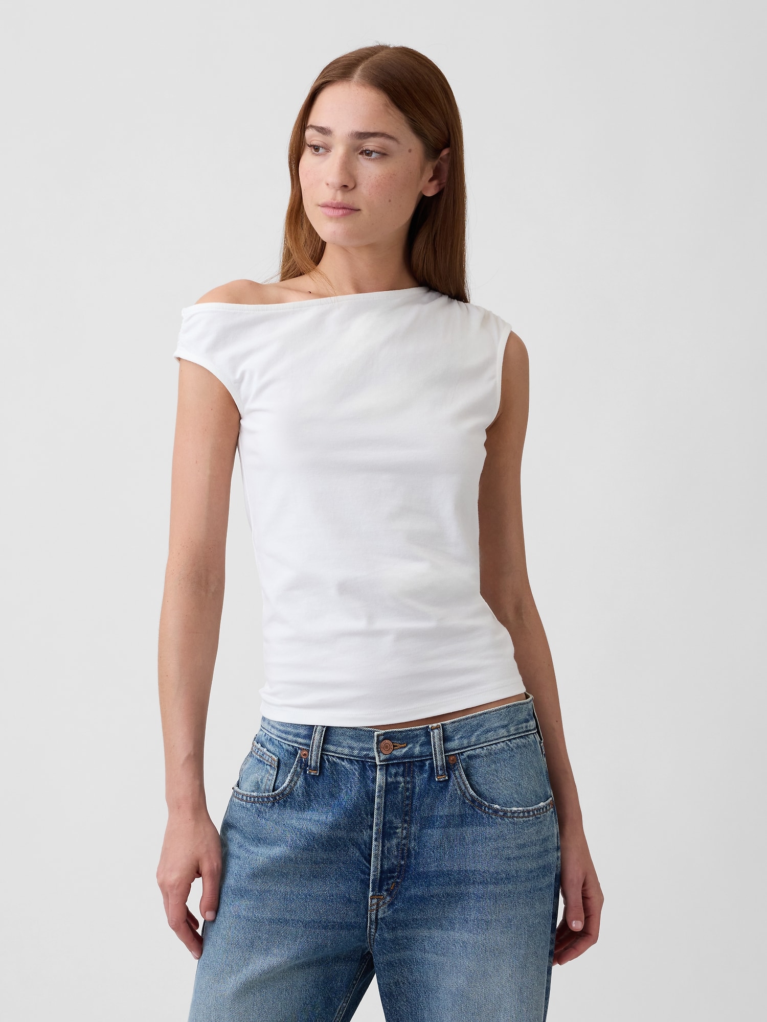 Stretch Jersey Off-Shoulder Top