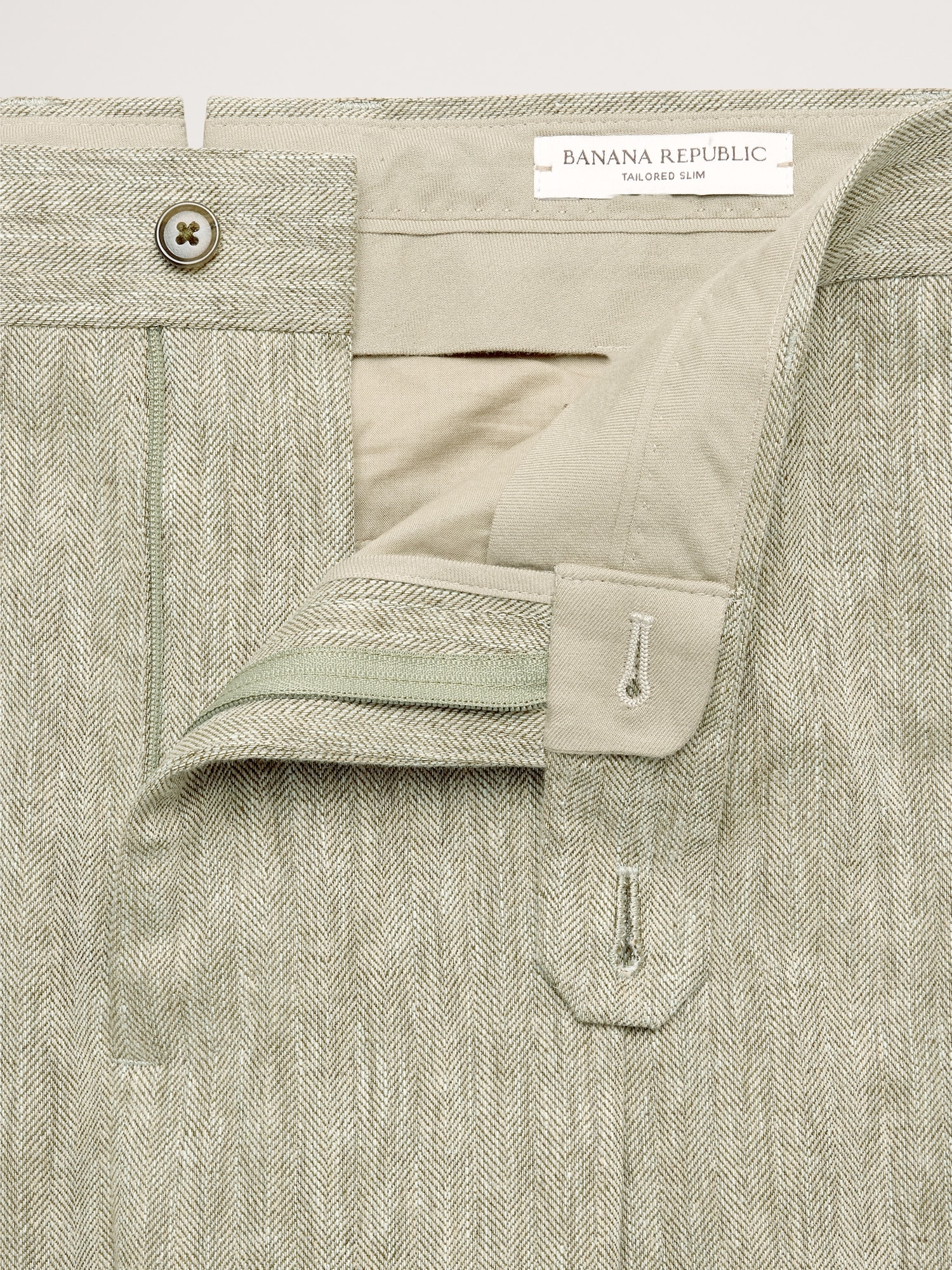 グリーン リネンコットン スーツパンツ-6