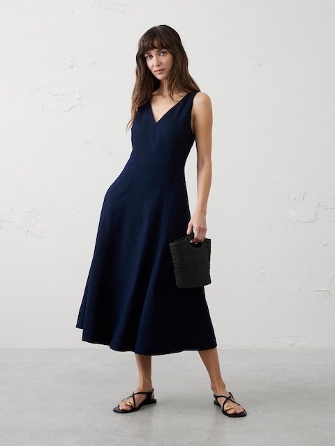 ROBE MI-LONGUE DRAPÉE EN MÉLANGE DE LIN