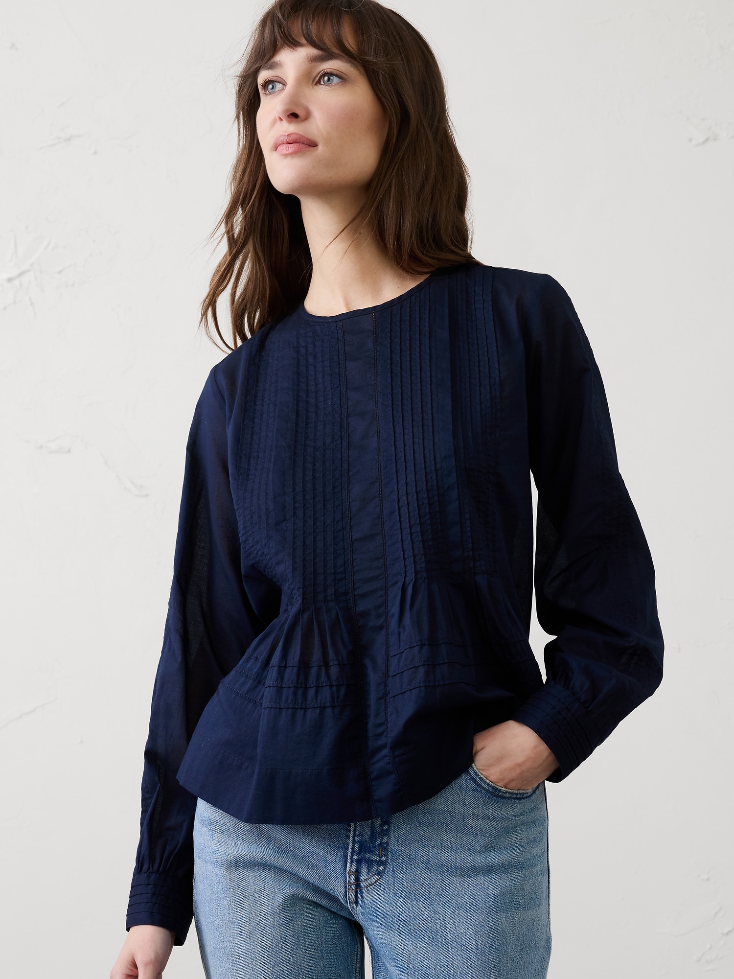 Pintuck Button-Back Top