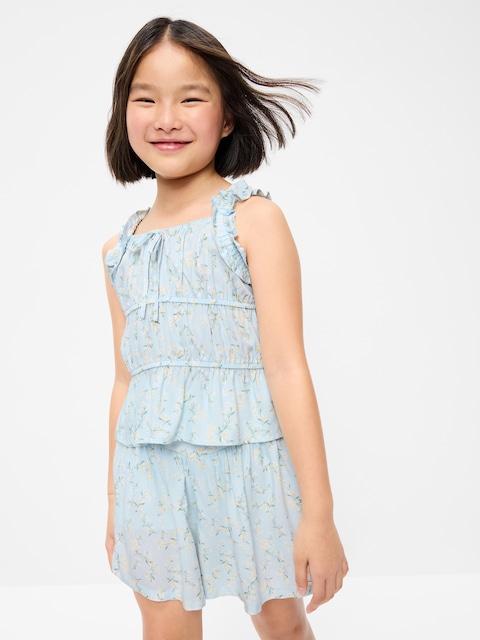 Printed Sleeveless Ruffled Top for Girls