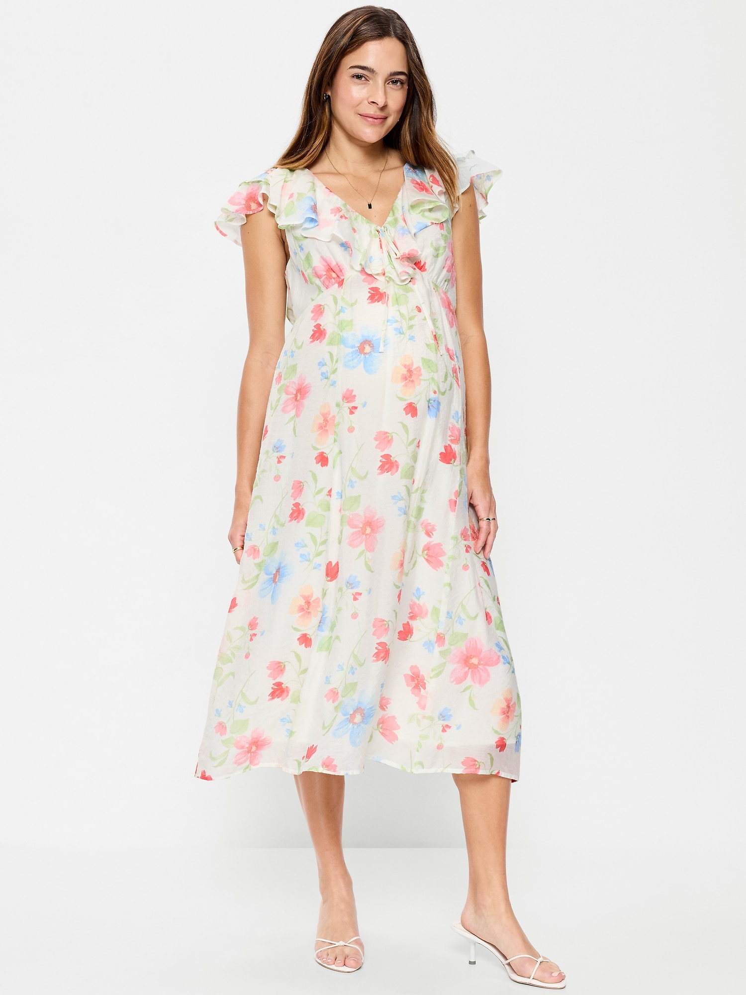 Maternity Ruffle-Sleeve Midi Dress