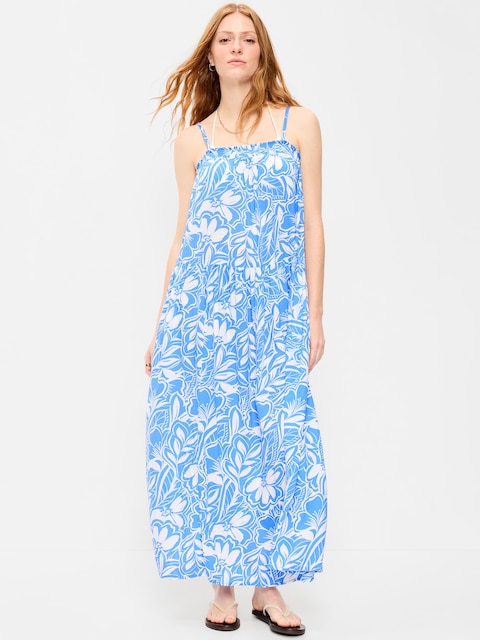 ROBE LONGUE VAPOREUSE À SMOCKS