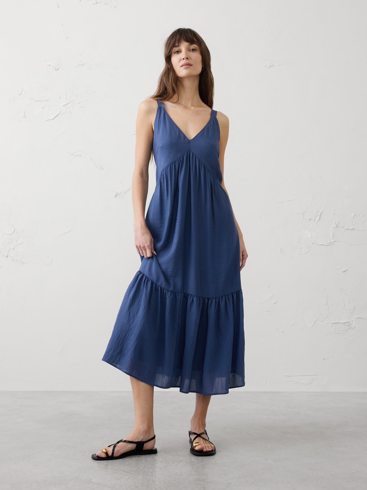 Silky Slub Empire-Tiered Midi Dress