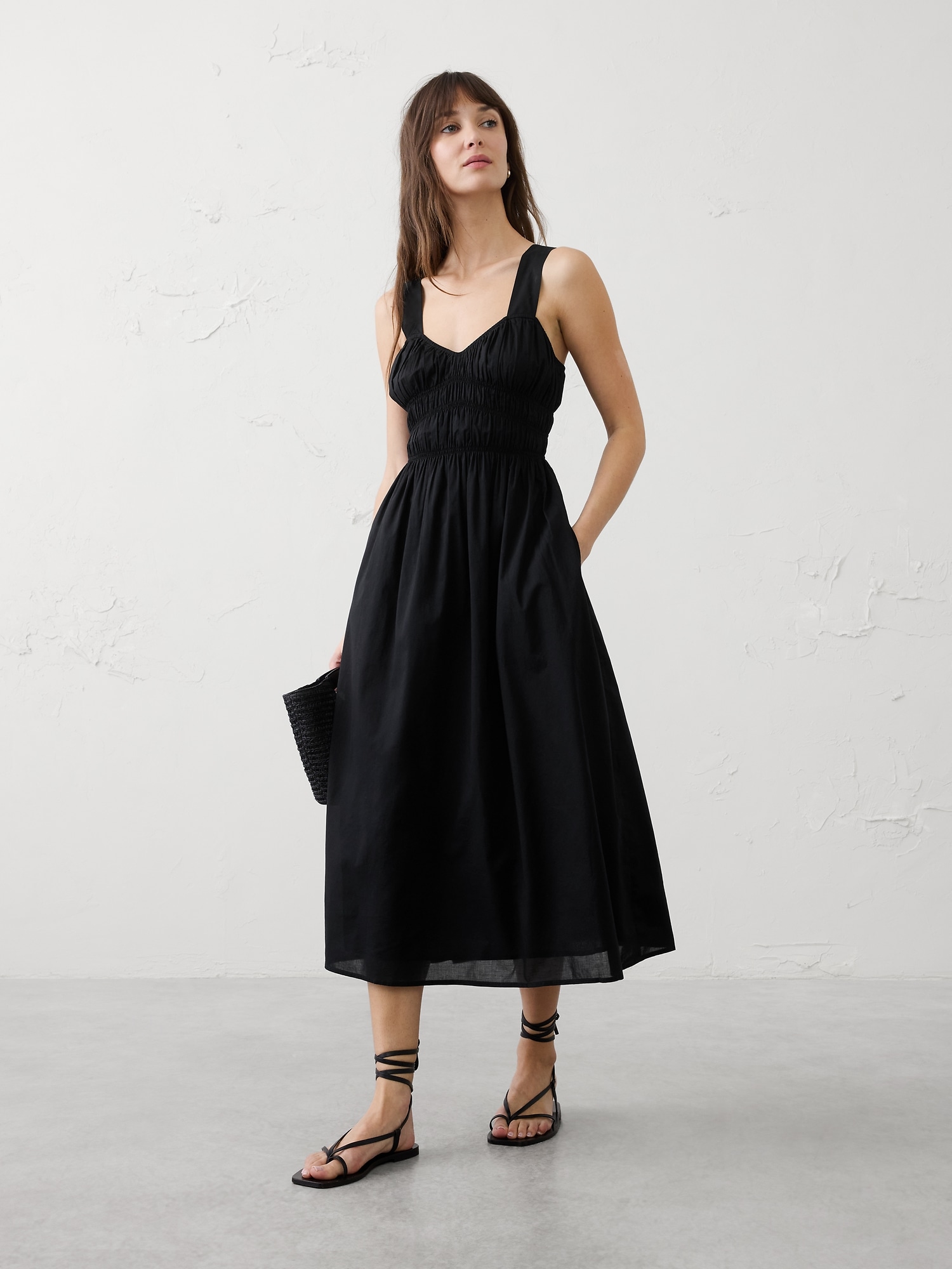 ROBE MI-LONGUE EN VOILE À CORSAGE FRONCÉ