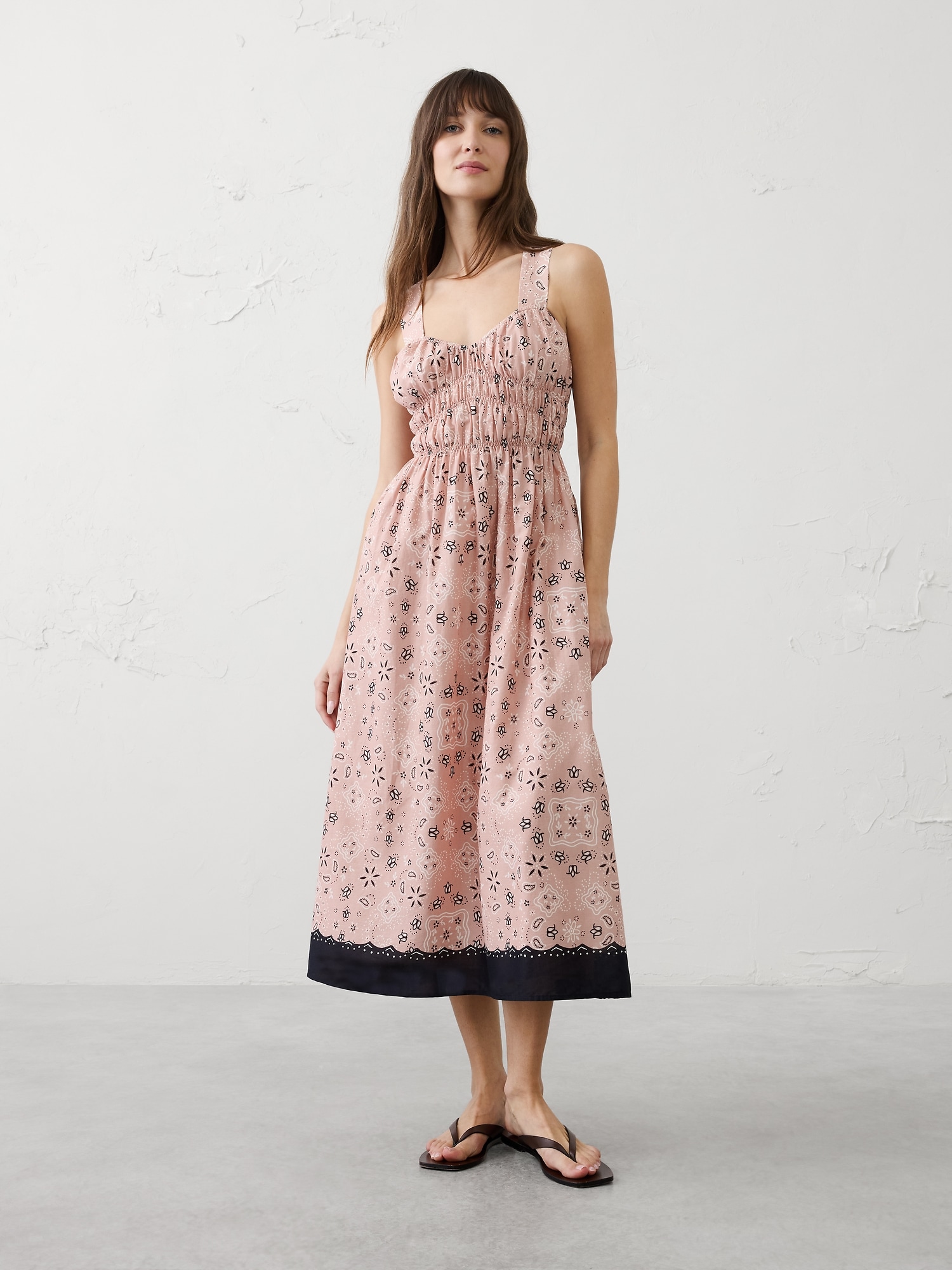 ROBE MI-LONGUE EN VOILE À CORSAGE FRONCÉ