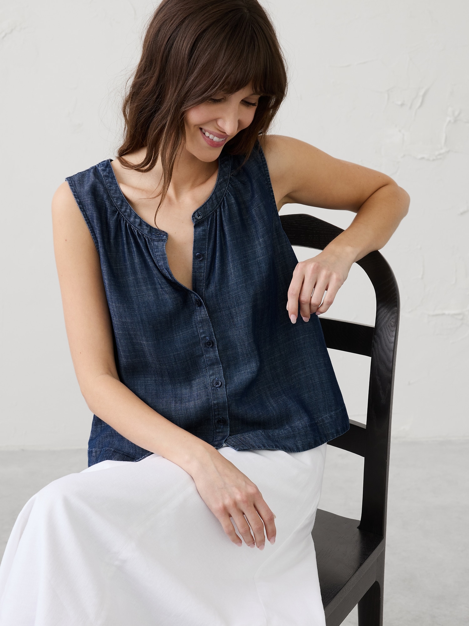 Chambray Shirred Shirt