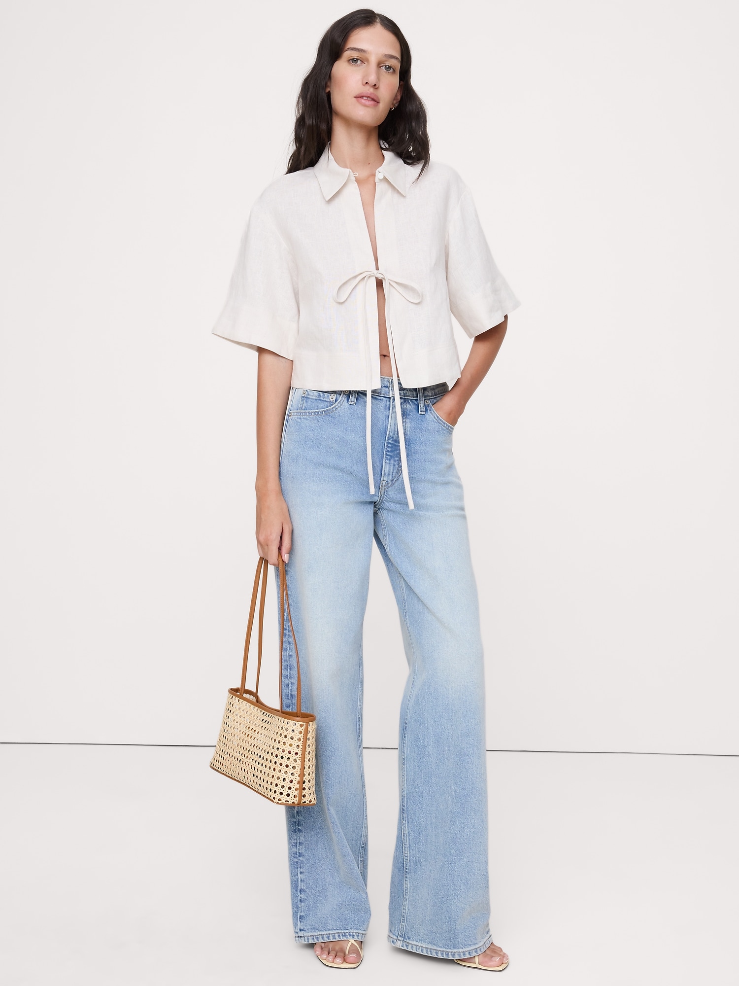 リネン タイフロント シャツ-2