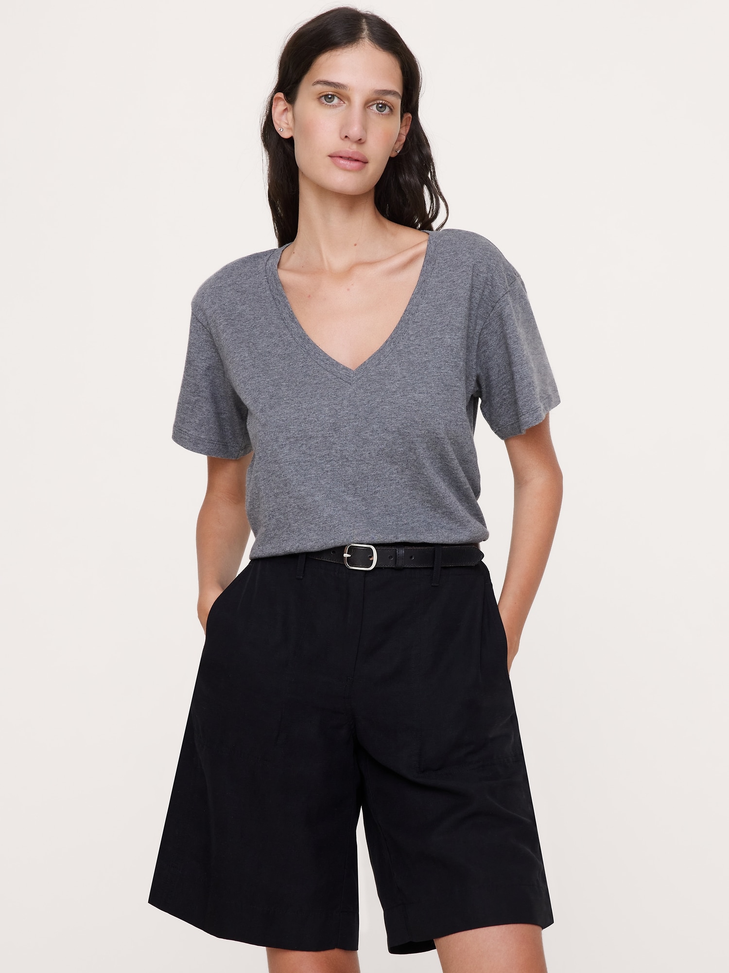 Cotton Slub Boyfriend V-Neck T-Shirt