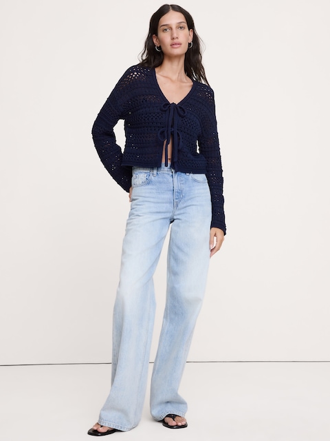 CARDIGAN EN COTON LITTORAL CROCHETÉ À NOUER SUR LE DEVANT