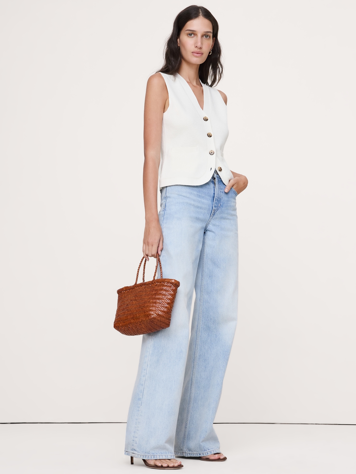 GILET EN MÉLANGE DE COTON ET SOIE PIED D'ALOUETTE