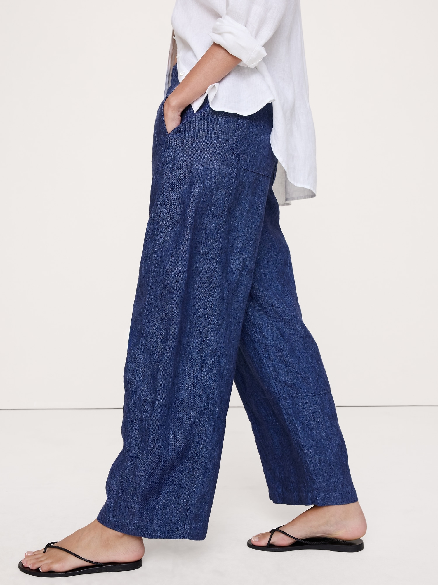 Mid-Rise Relaxed Painter Pull-On Pant Linen