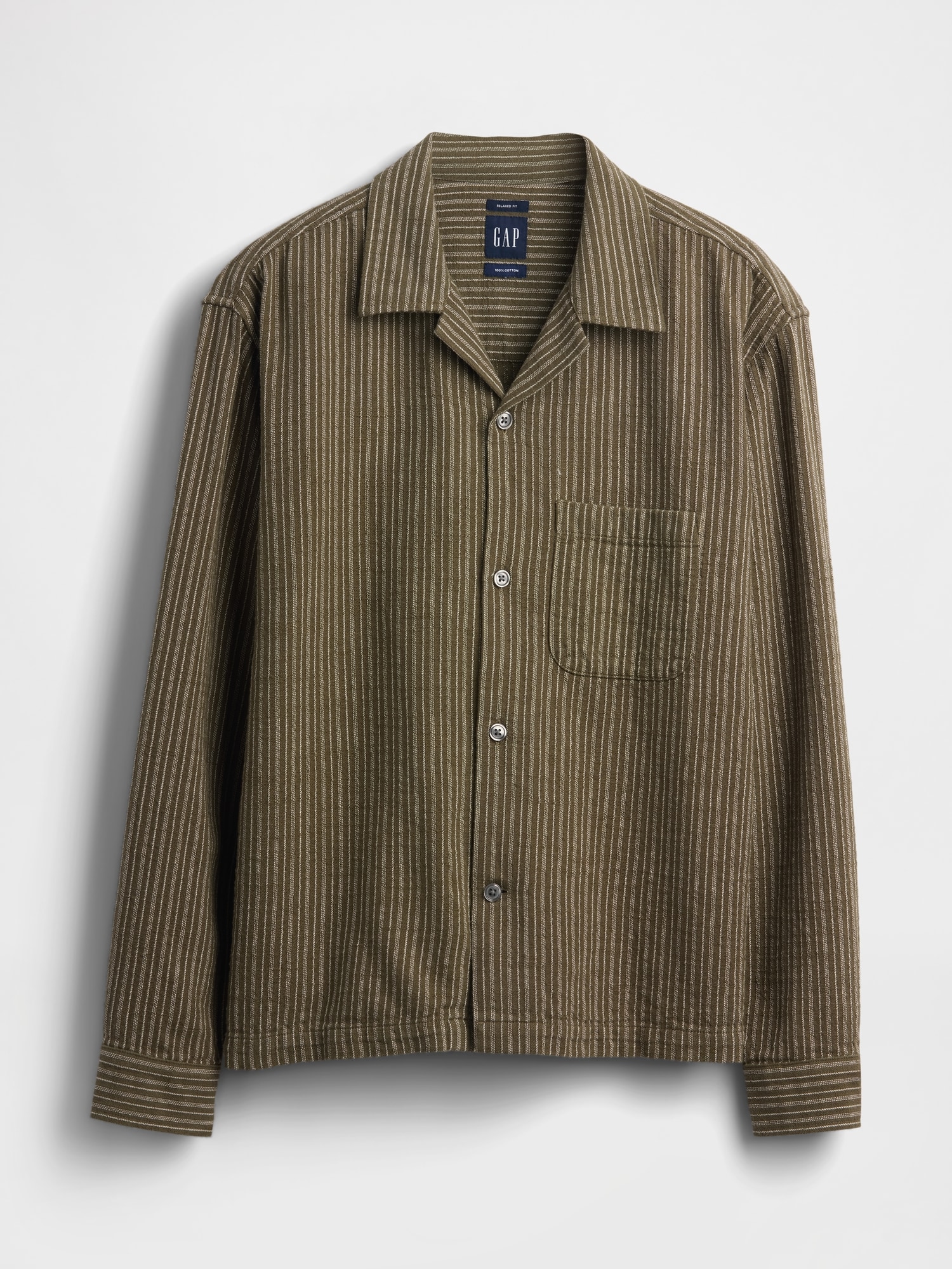 Dobby Stripe Relaxed Straight-Hem Shirt
