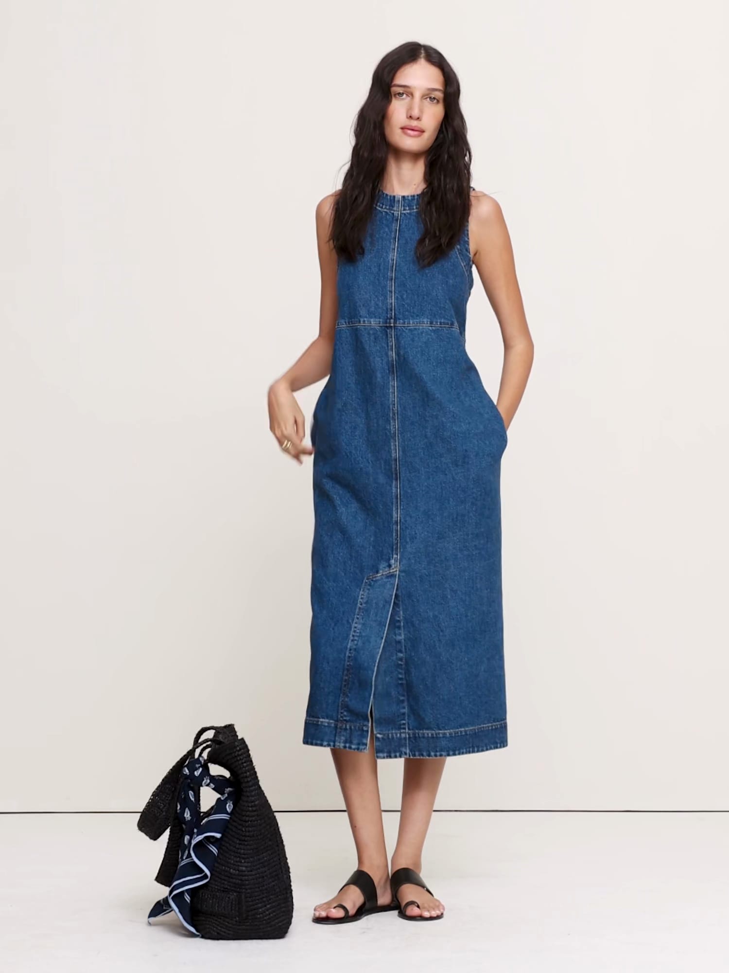 デニム シフト ミディドレス-4