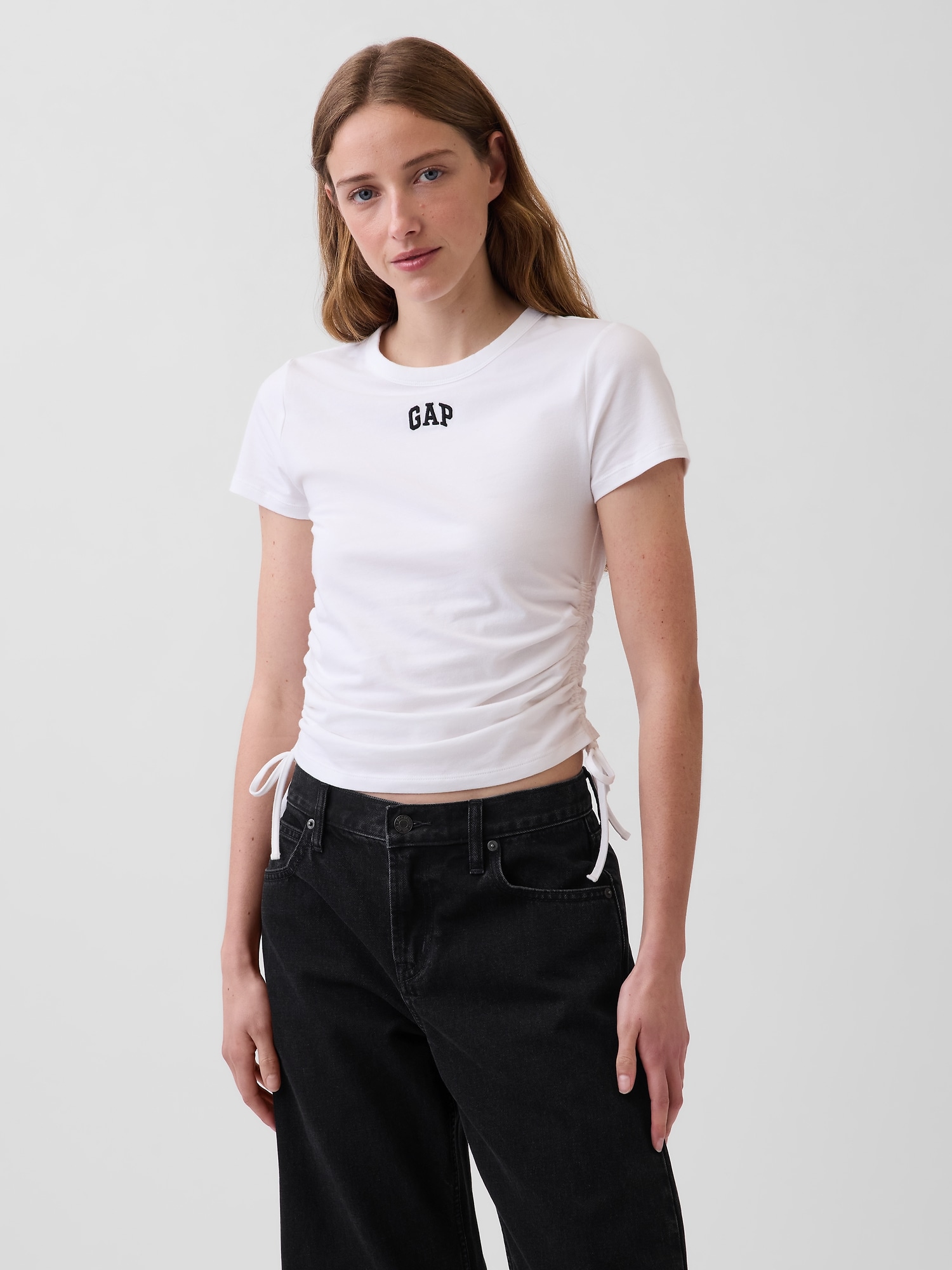 クロースニット ジャージー GAPロゴ ルーシュ サイドタイTシャツ-0
