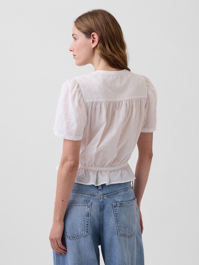 フロントボタン クロップド ペプラムトップス-2